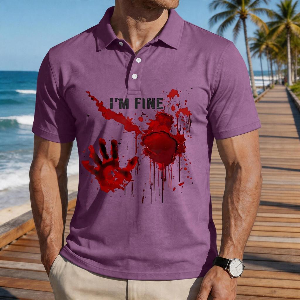Men's Casual Short Sleeve Polo Shirt with Graphic Print Loose Fit Lightweight Comfortable Summer Top for Everyday Wear