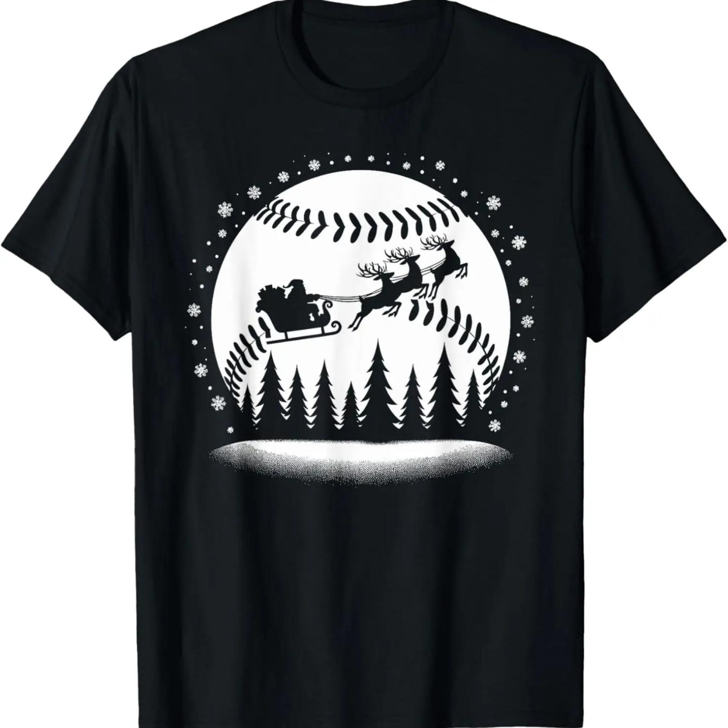 

Santa Claus Sleigh Night Moon Christmas Baseball Womens Mens T-Shirt XXXXXL чёрный