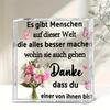 1 German Thank You Plaque - Elegant Gratitude Decor with Floral and Butterfly Patterns, Transparent Acrylic Tabletop Ornament for Birthday