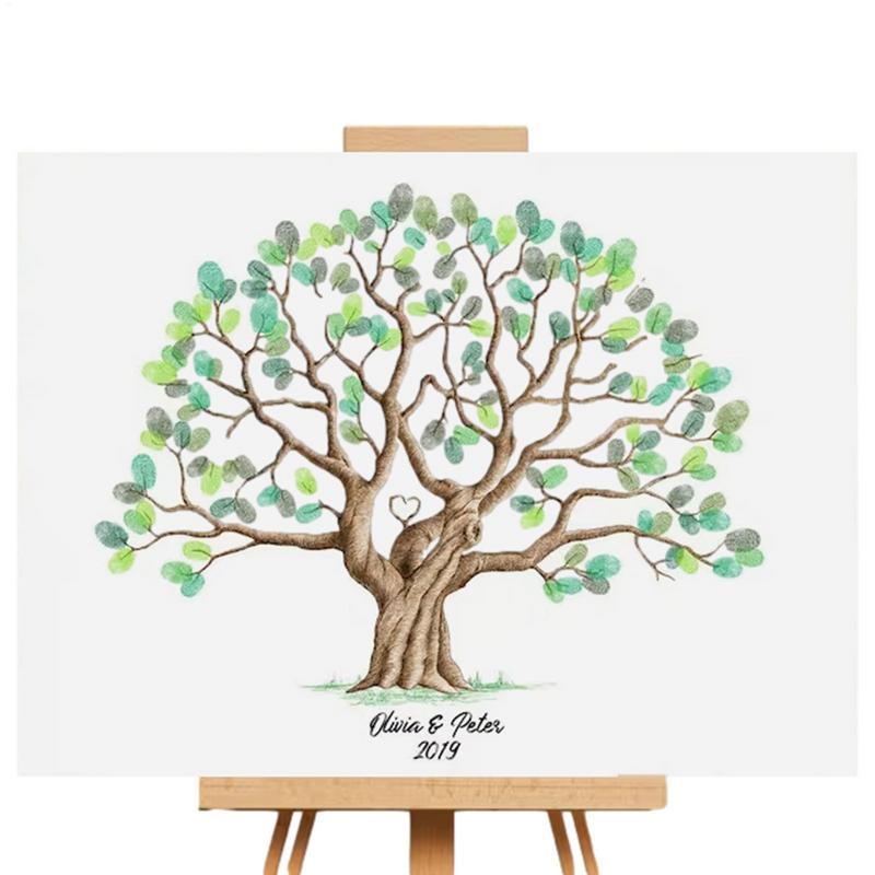 Personalised Fingerprint Tree Canvas Wedding Guest Book Creative Poster Wedding Gift Signature Marriage Souvenir for Party Decor
