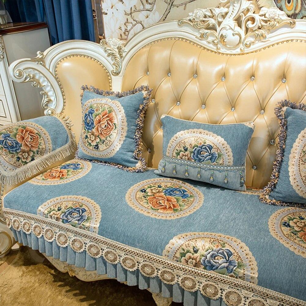 European Style Non-Slip Sofa Covers Luxury Jacquard Fabric Slipcover Armchair Sofa Towel Furniture Protection Cover Sofa Cushion