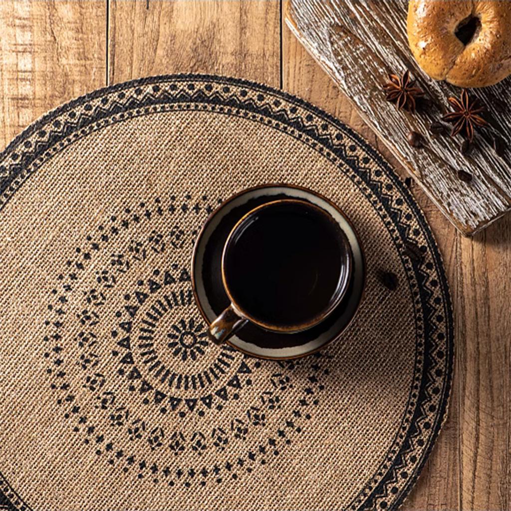 Round Jute Wool Ball Tassel Woven Placemat Decorative Table Mat Retro Insulation Mat
