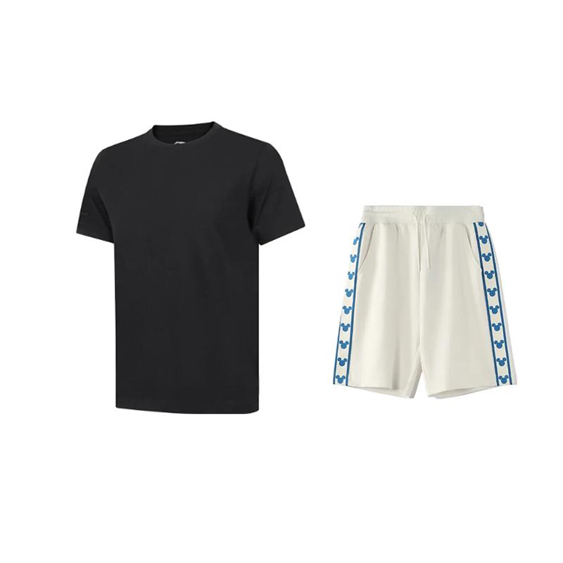 

Li Ning Однотонный С круглым вырезом Свободный Удобный С коротким рукавом Модный Простой Шорты Повседневный Спортивный костюм Костюм унисекс AHSUA49-2+YKSV129-1 S