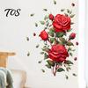 Botanical Wall Decoration for Living Room Red Rose Sticker, Watercolor Floral Peel and Stick Decal Versatile Flower Decals Home Bedroom, Self-Adhesive