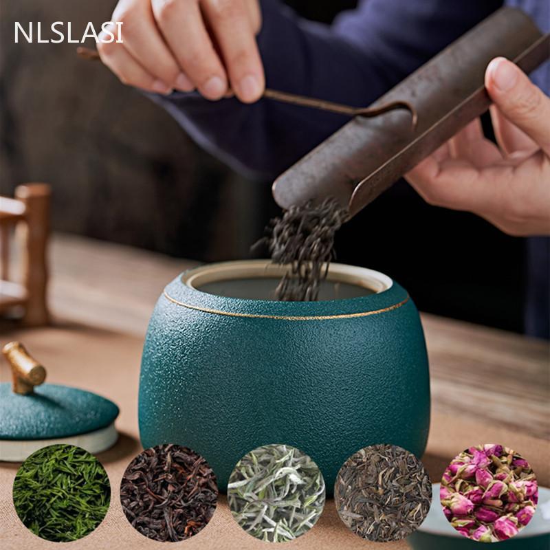 Cerámica Retro China Lata de Té Portátil Sellada Tanque de Almacenamiento Tarro de Té de Viaje Organizador de Especias de Cocina Bote para Café y Dulces