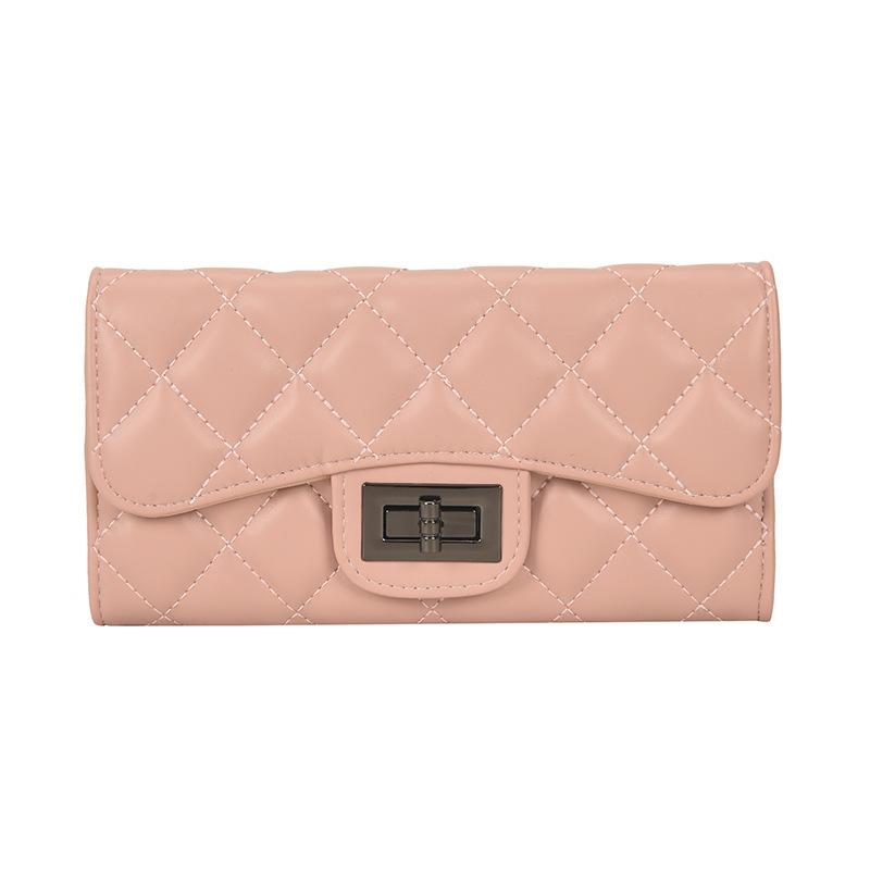 

Большой кошелек поколение высококачественный ромбовидный кошелек из овчины трехсложный нишевый длинный кошелек розовый