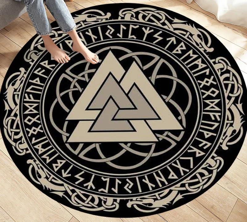 Viking Valknut Yggdrasil Tree of Life Area Rug Round Carpets Rugs for Living Room Bedroom Foot Pad Decoration Non-slip Floor Mat