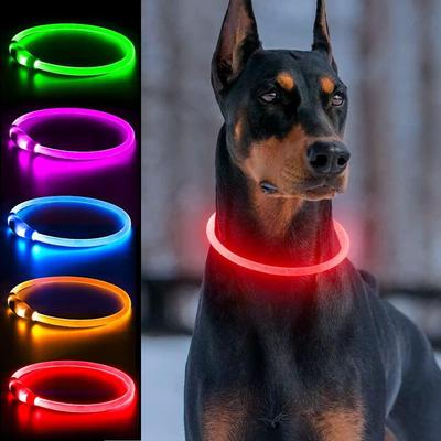 Collier lumineux pour chien Collier pour chien LED USB rechargeable Haute visibilité Lumières de sécurité pour chien pour la marche nocturne Lueur dans le collier pour chien sombre Colliers lumineux pour chien