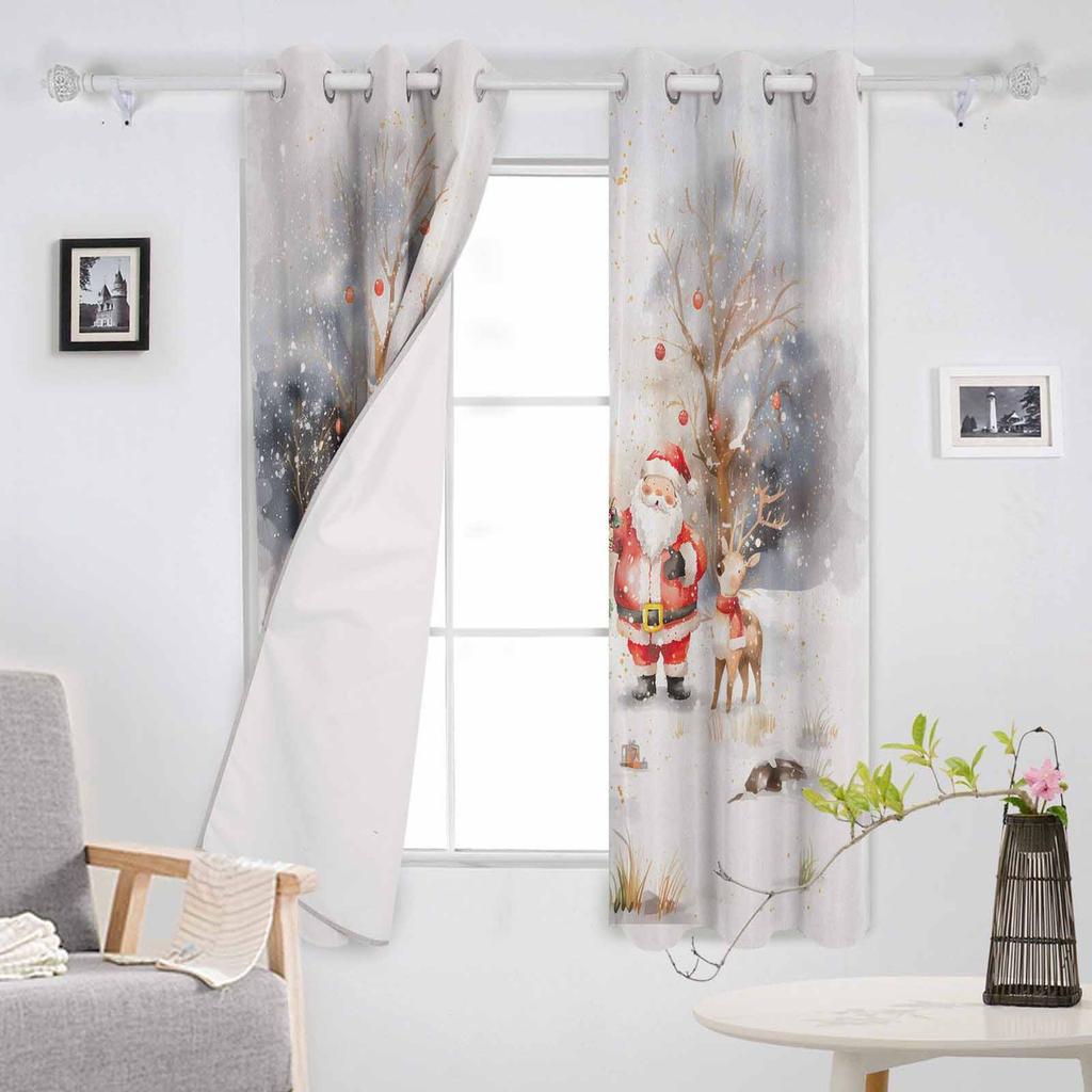 Christmas Tree Santa Claus Reindeer Grove Blackout Curtains For Living Room Bedroom Window Treatment Blinds Kitchen Drapes