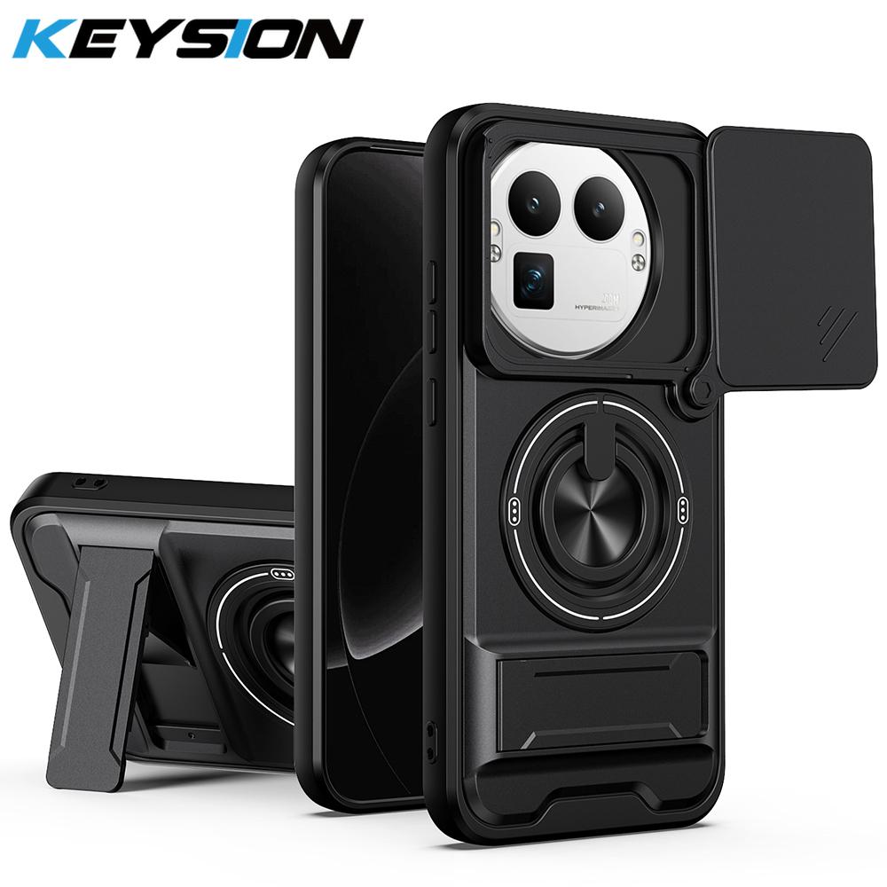 

KEYSION Magnetic Phone Case for Realme GT 8 Pro Slide Camera Lens Protection Upright Kickstand 360° Ring Shockproof Back Cover for Realme GT 8 Pro чорний