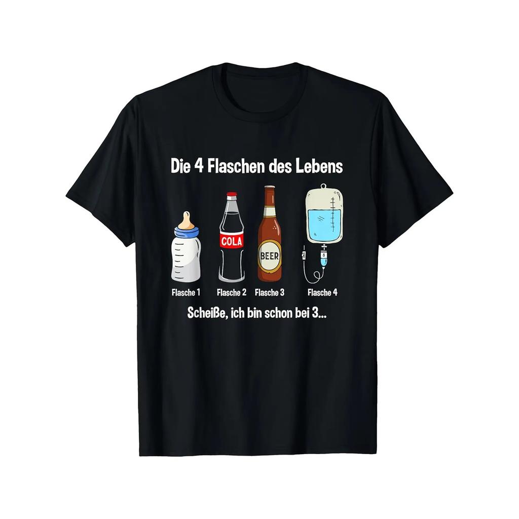 Herren Humor T-Shirt mit Grafik "Die 4 Flaschen des Lebens" Kurzarm