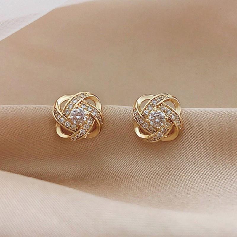 Korean Style Crisscross Full Diamond Earrings, Elegant Niche Design Luxury Jewelry for Women