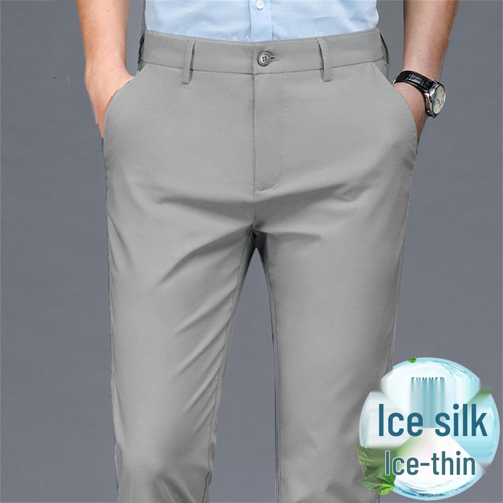 Men's Summer Business Casual Ice Silk Straight-Leg Trousers