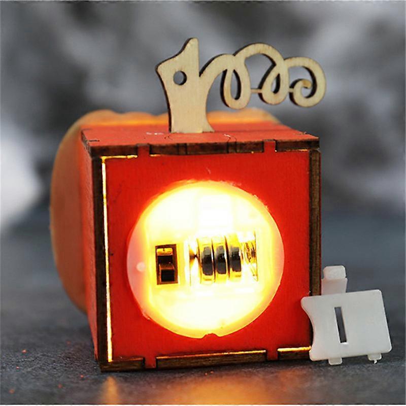 4Pcs Halloween Pumpkin Lamp Wooden Jack-O-Lantern Halloween Decorative Pumpkin Skull Black Cat Lights for Indoor Outdoor Mantel Fireplace Decoration S