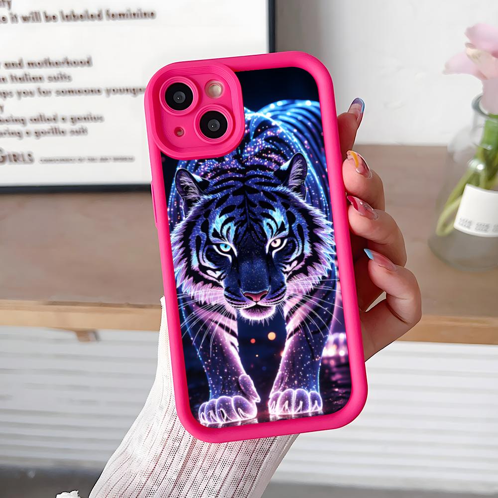 Tiger Neon Dicke TPU Handyhülle für iPhone 17 16 15 14 13 12 11 Air Pro Max Plus Buntes Cover