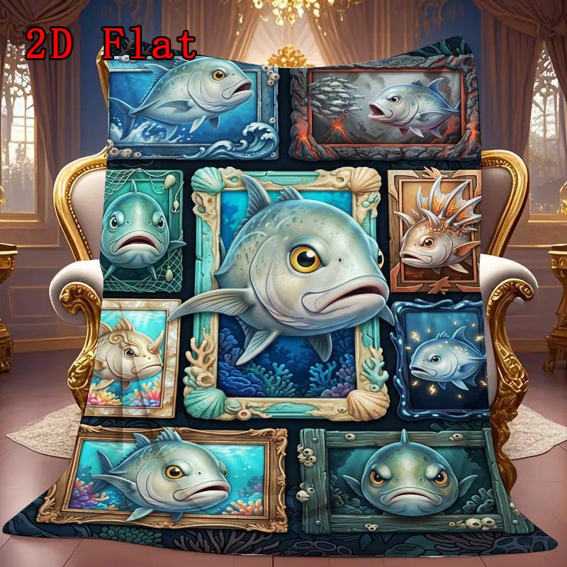 Ocean Fish Collection 2D Flat Pattern Flannel Blanket, High quality All Seasons, Home Decor, Warmth and Comfort, Perfect for Christmas Gifts.