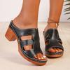Large Size Hollowing Velcro High Heel Sandals Women's New Buckle Chunky Heel Fish Mouth Sandals