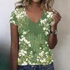 Women V Neck Short Sleeve Floral Print Casual T Shirt Top Relaxed Fit Lightweight Soft Fabric Comfortable Wear