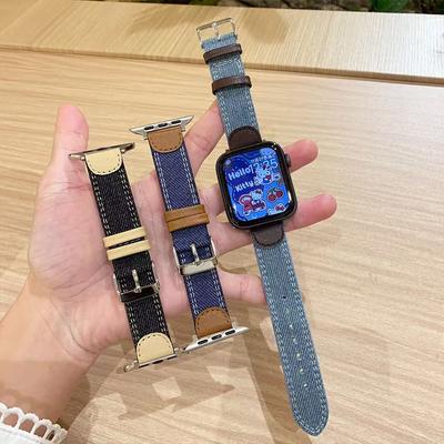 Suitable For Apple Watch Apple Watch S10Th Generation American Contrasting Denim Iwatch9876Se Leather Strap