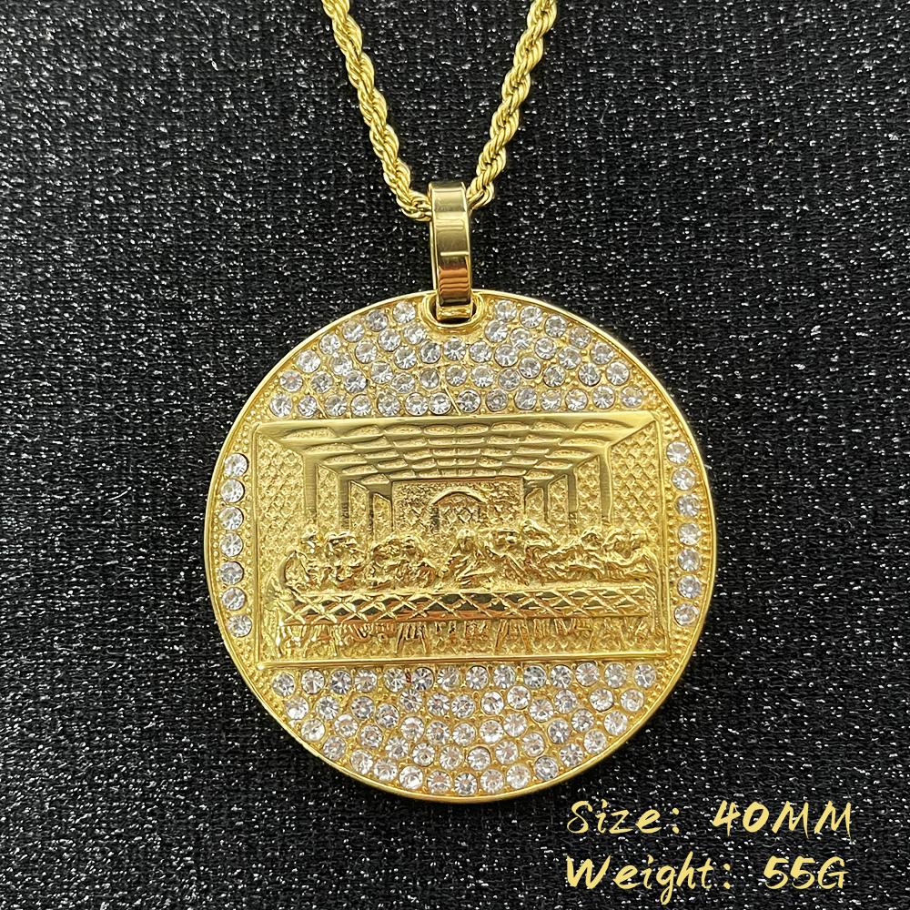 

Last Supper Pendant Big Jesus Bling rhinestone Gold Color Charm Necklace Fashion For Men Father s Day Gift Hip Hop 20in(50cm)