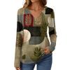 Women's Casual Fashion Brushed Retro Floral Print Long Sleeve V-Neck Top T-Shirt