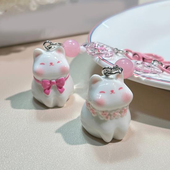 Keychain Pendant 3D Cat Beads Design Mini Size Keyring Keys Bags Phone Lanyard Versatile Hanging