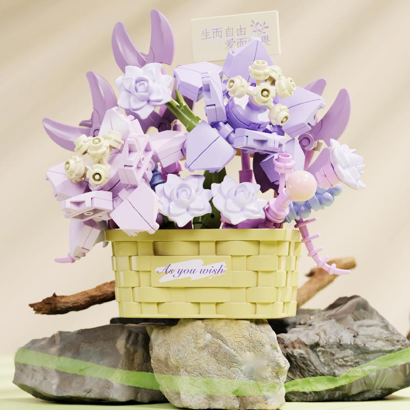 Topfblumenkorb Bausteine Kreatives Bonsai Pflanzenstrauß Modell Zusammenbauen Steine Dekoration Kinder Feiertagsgeschenke