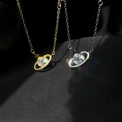 925 Sterling Silver Planet-shape Necklace for Women Exquisite Zircon Clavicle Chain Necklace Jewelry S-N710