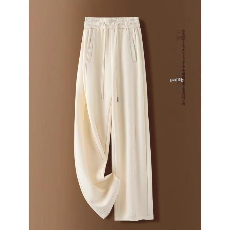 Elegant Gray High-Waisted Wide-Leg Pants for Women - Autumn 2025 Collection, Loose Fit, Floor-Length Casual Straight-Leg Design