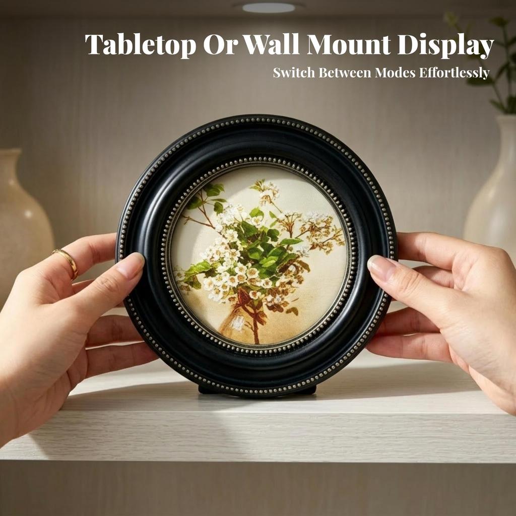 Picture Frame with Glass Front Beaded Round Photo Stand Decorative