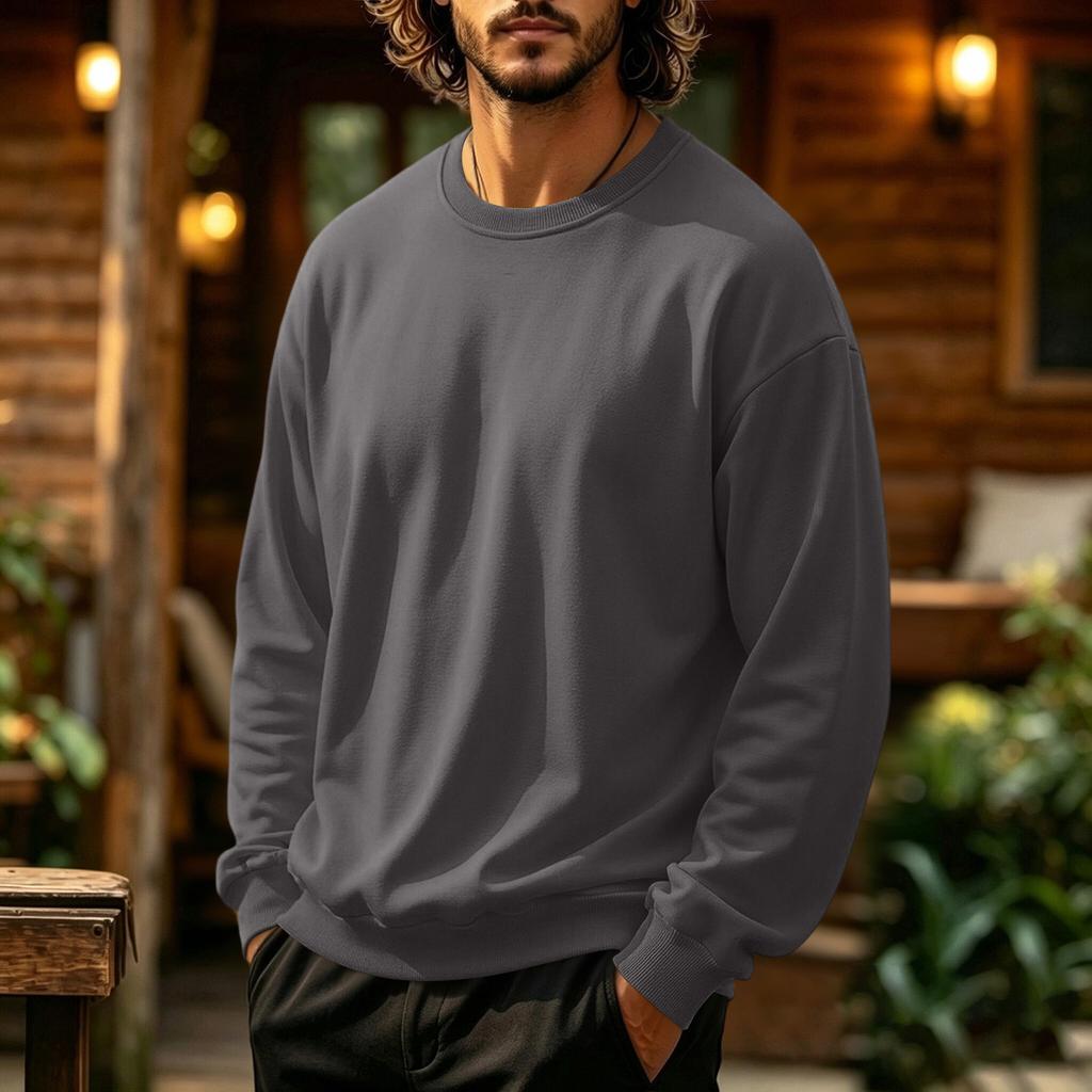 Men's Neck Sweatshirt Color Casual Pullover
