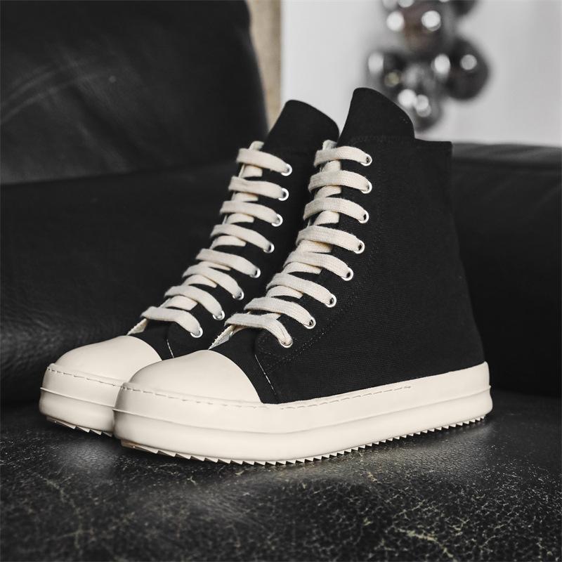 Chaussures Décontractées en Toile pour Hommes Femmes High Street Hautes Plates Style Skate Unisexes Tendance Lacets Noirs Baskets