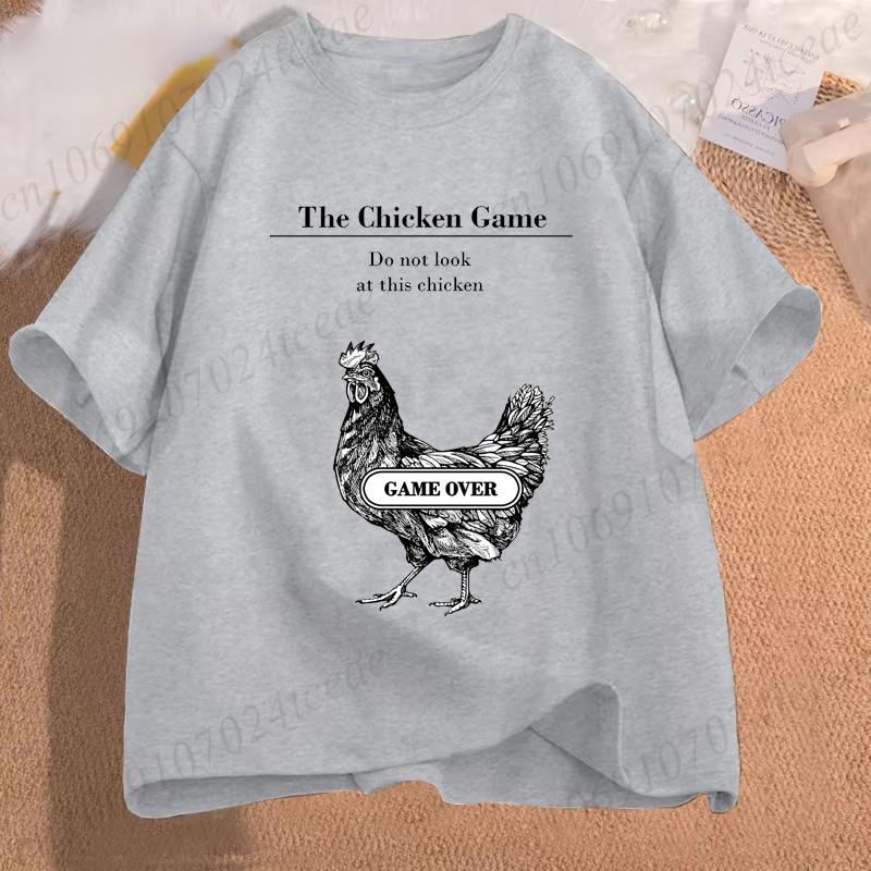 Chicken Game Dont Look At The Chicken Funny Chicken TShirt Printed Graphic T Shirt Tops Fashion Unisex Women Clothing Ropa Hombre