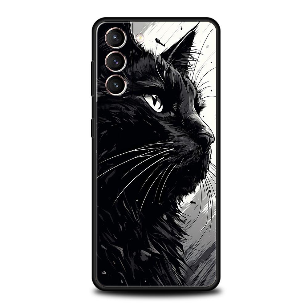 Black Cat Phone Case For Samsung Galaxy S24 S23 S22 S20 Ultra S21 FE 5G S10 S9 Plus S10E S8 Soft Silicone Cover
