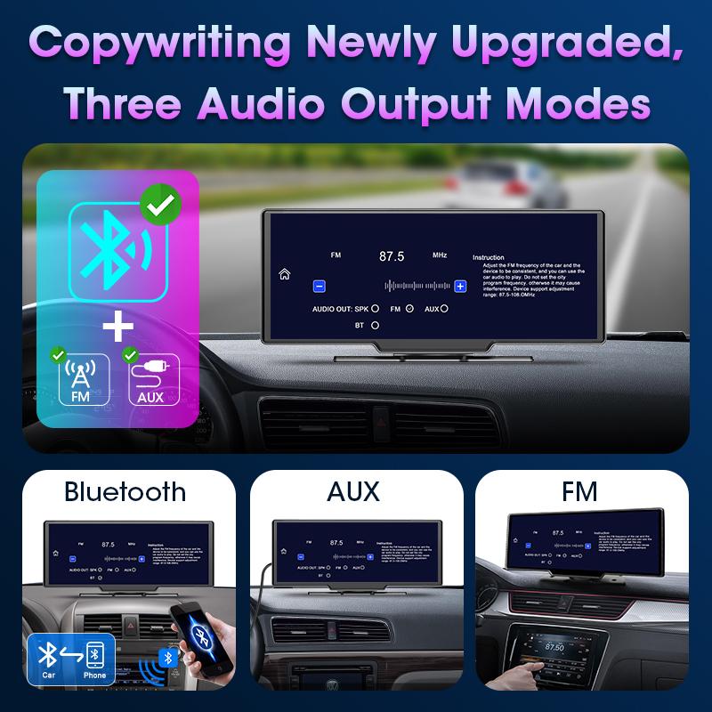 10.26" 4K Dash Cam Rearview Camera WIFI Carplay & Android Auto Dual Lens Car DVR Video Recorder AUX GPS 24H BT FM Mirror Monitor