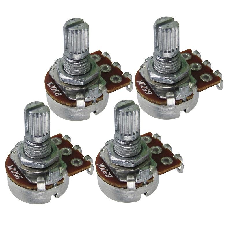 FLEOR 4PCS Mini Guitar Potentiometer 18 Splines Short Shaft Pots 250K /500K for Bass Guitar Parts Replacement