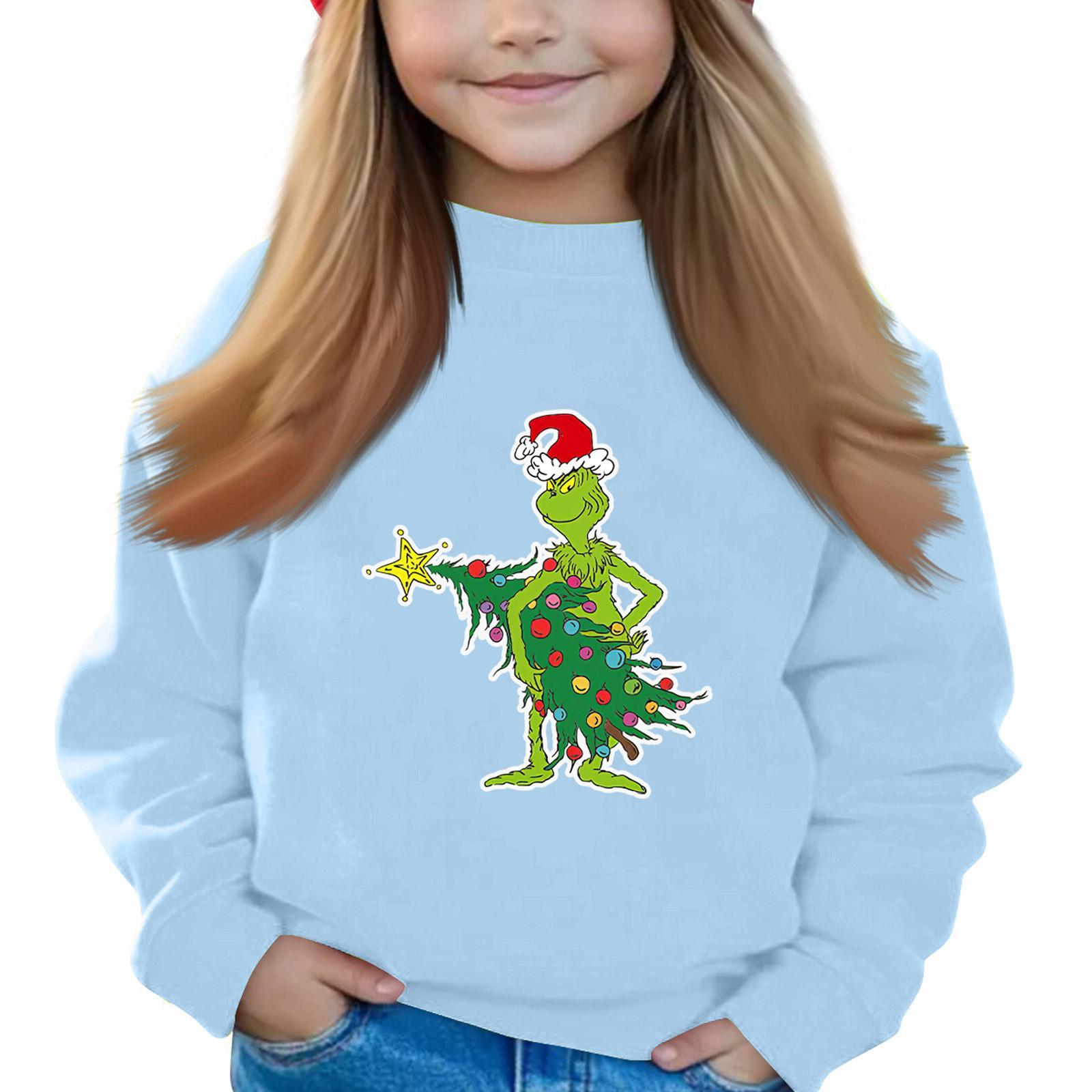 

Рождественские пуловеры с круглым вырезом для девочек, детские топы с принтом 100