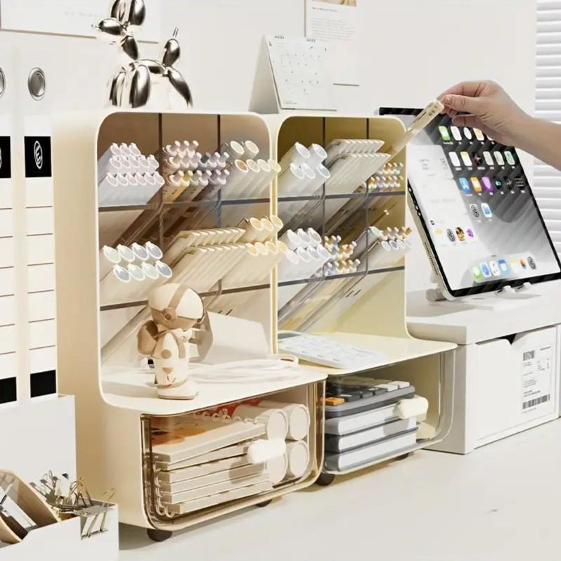 Multi-Layer Desk Organizer Large Capacity Office Accessories Slanted Insert Pencil Holder Storage Box Stationery Supplies School