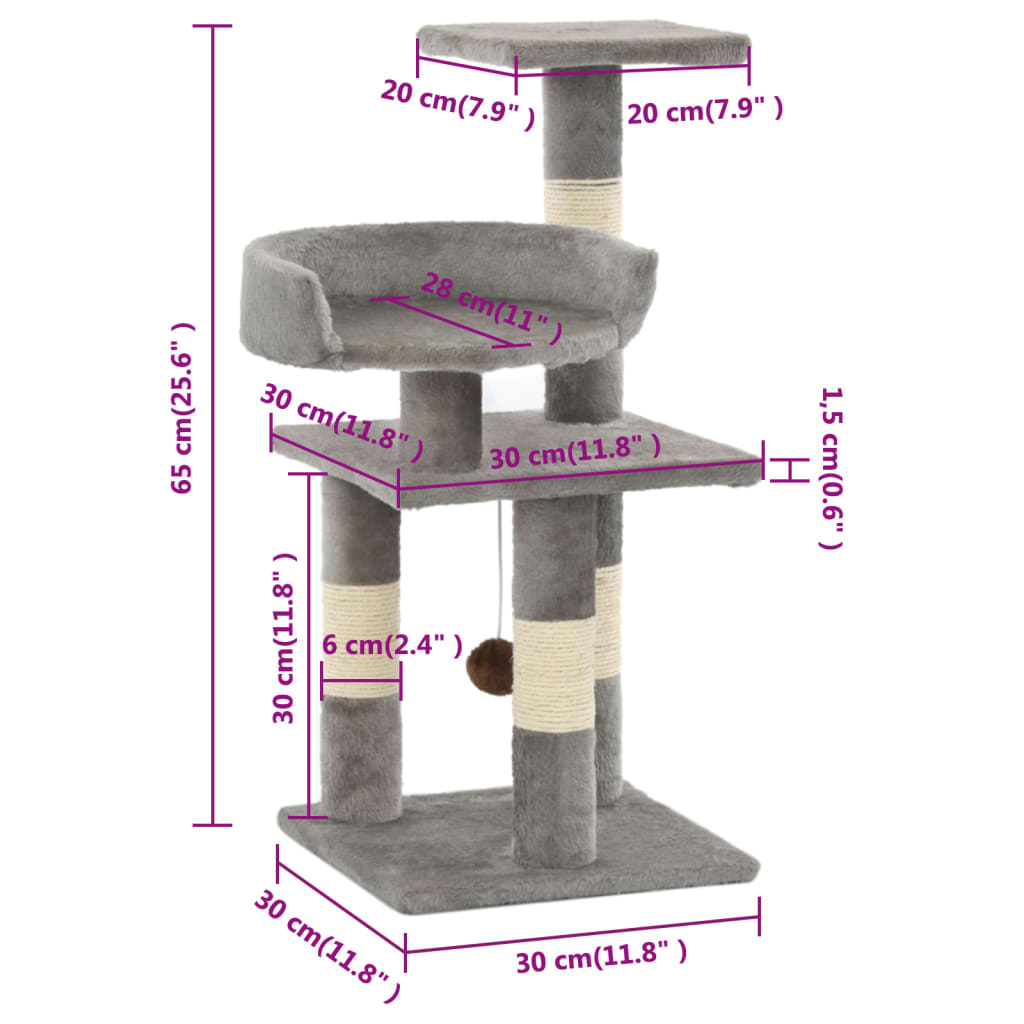 Cat Scratching Post with Sisal Scratching Posts 65 cm Grey