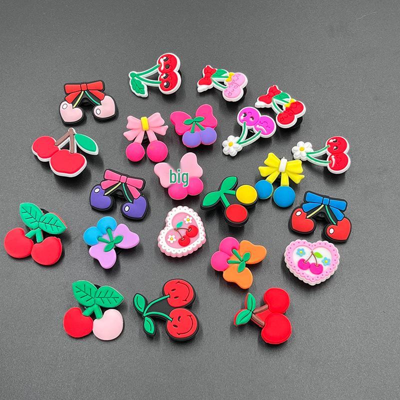 Cherry Hole Cartoon Shoe Buckles: Soft Rubber Red Fruit Series for Kids' DIY Garden Shoes