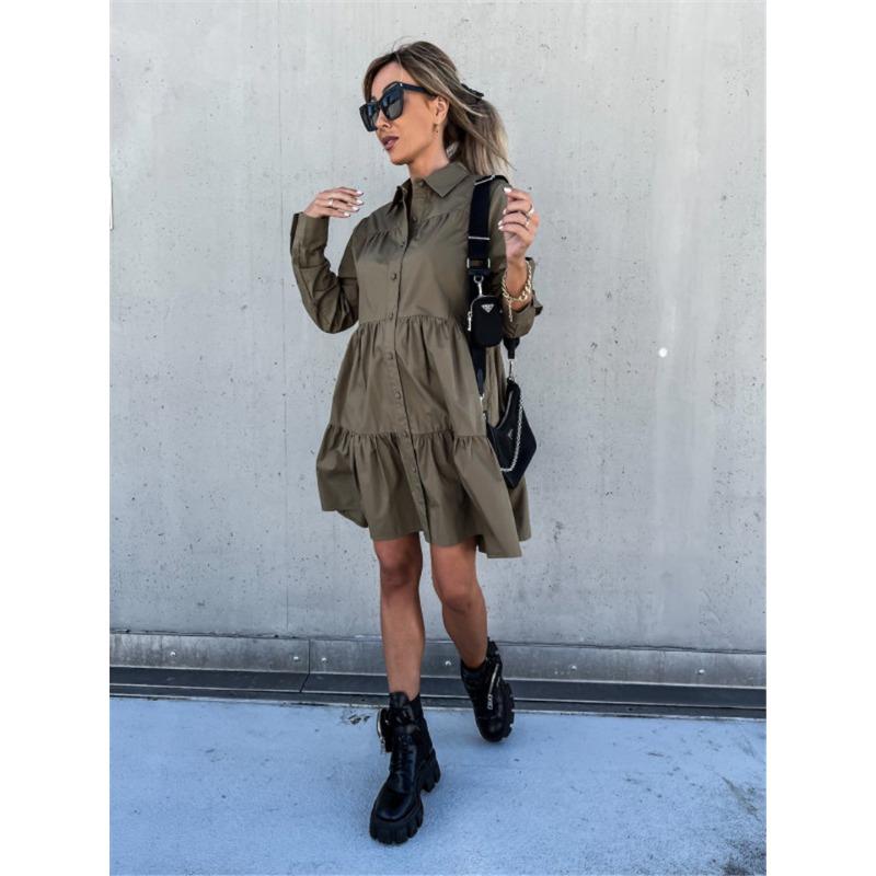 

Весна Літо Жіноча Однотонна Вільна Темпераментна Сорочка Повсякденні Сукні M дубильна кора