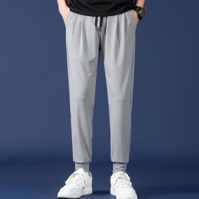 Men Ice Silk Sweatpants Elastic Drawstring Pockets Sport Mesh Pants Breathable Waist Thin Fitness Trousers Streetwear