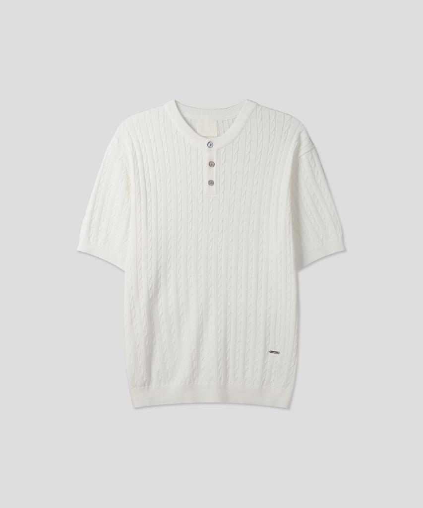 Ssei Standard Cable Henley Neck Short Sleeve Knit Ivory