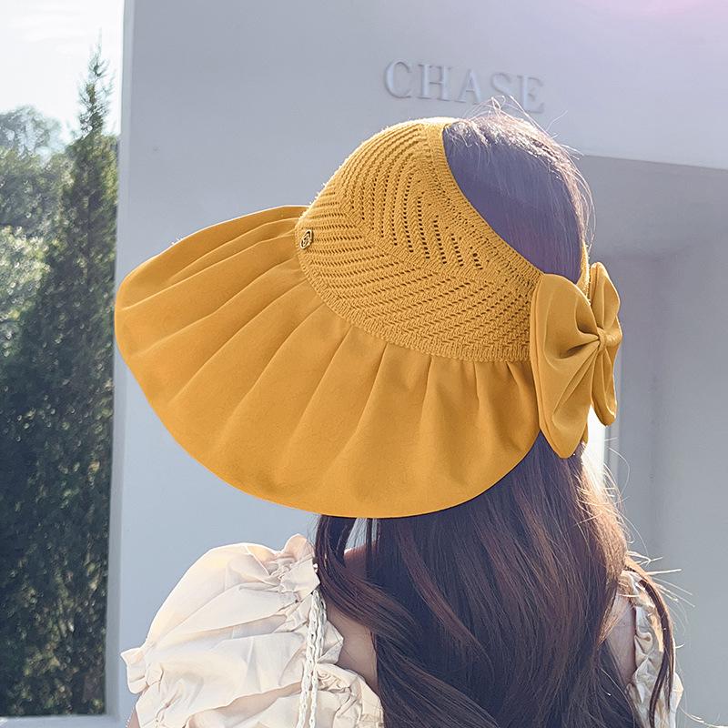 Women's Bow Stitching Fisherman Hat: Large Brim, Open Top, Summer Sun Protection, Anti-UV Beach Hat.