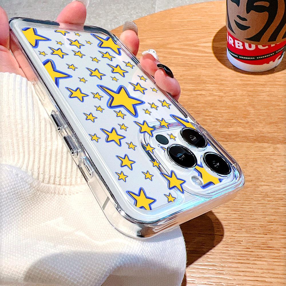 Yellow Stars with Blue Outlines lucency Phone Case for IPhone 14 15 16 13 12 11 17 Pro Max 12 13 Mini Soft Cover