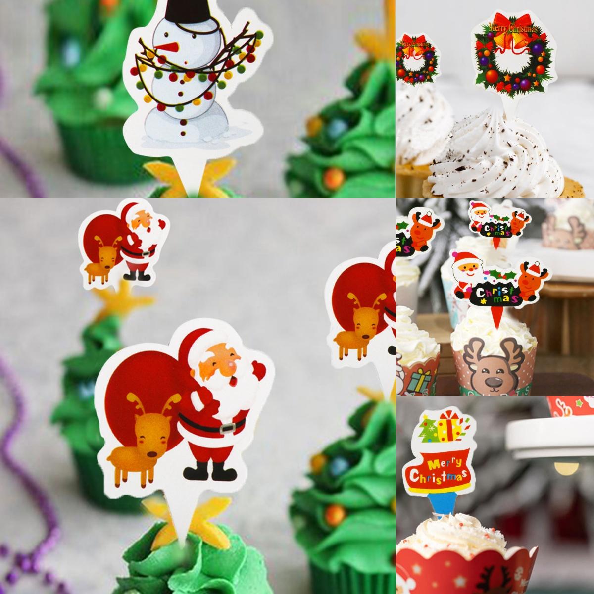 

50pcs DIY Cake Topper Xmas Toothpick Flags Decoration Santa Claus Christmas tree cupcake decorations cake decoration
