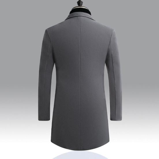 Men Fall Winter Trench Coat Thick Long Sleeve Turn-down Collar Slim Fit Windproof Solid Color Single-breasted Mid Length Buttons Men Formal Jacket
