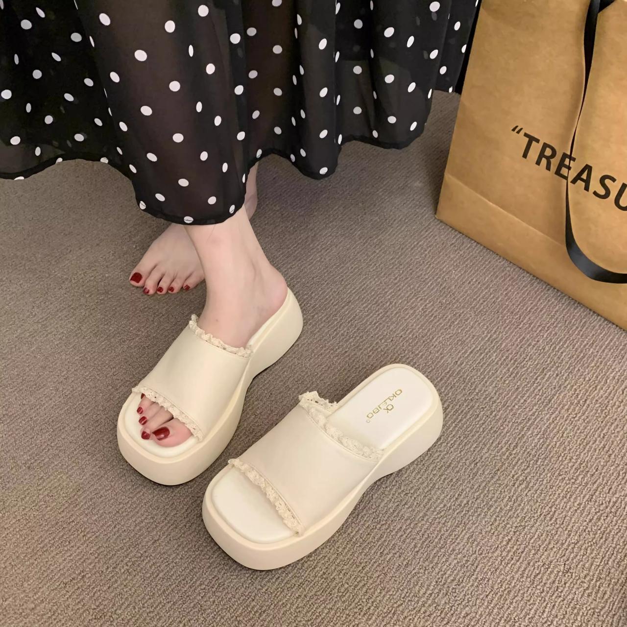 

Fashion Flats Platform Women Slippers Casual New Summer Shoes Fashion 2025 Trend Sandals Slingback Woman Flip Flops Beach Slides Zapatos 35 бежевый