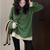 Contrast Color Fake Two-piece Bottoming Shirt for Women Autumn Winter Loose Mid-length Long-sleeved T-shirt Top