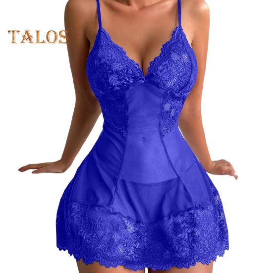 

2 шт./комплект женские ночные рубашки трусики комплект глубокий V-образный вырез спинка без рукавов сетчатая цветочная вышивка ажурная ночная рубашка стринги комплект XL королевский синий